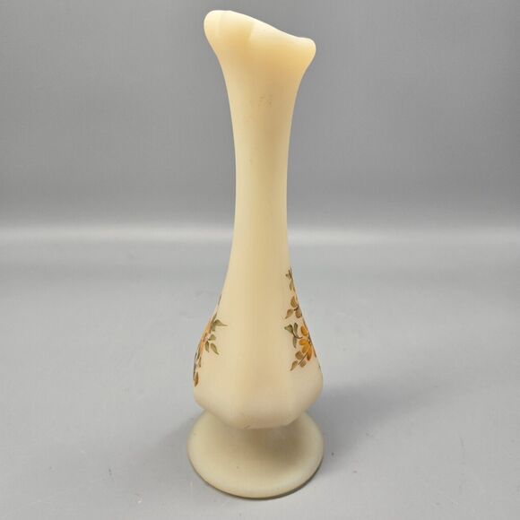 Fenton Cream Vase with Orange Floral Design - Picture 6 of 7